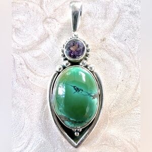*Stunning* 925 Sterling, Tibetan Turquoise and Amethyst Pendant, NWT